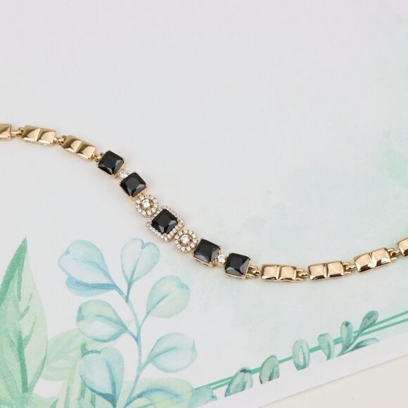 "Elegant Rose Gold Bracelet with Black and Clear CZ Stone Accents, XPBL0885 - Picture 5 of 13